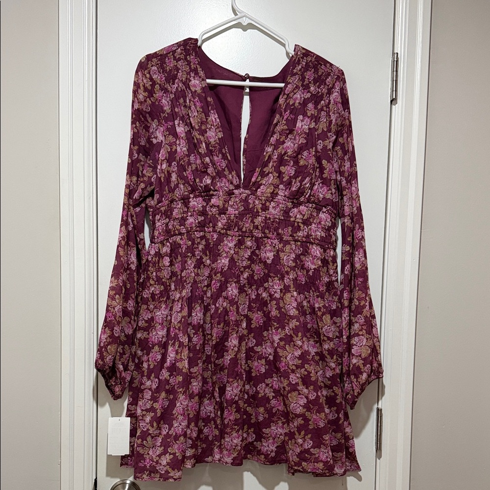 Free People Plum Floral Long Sleeve Dress